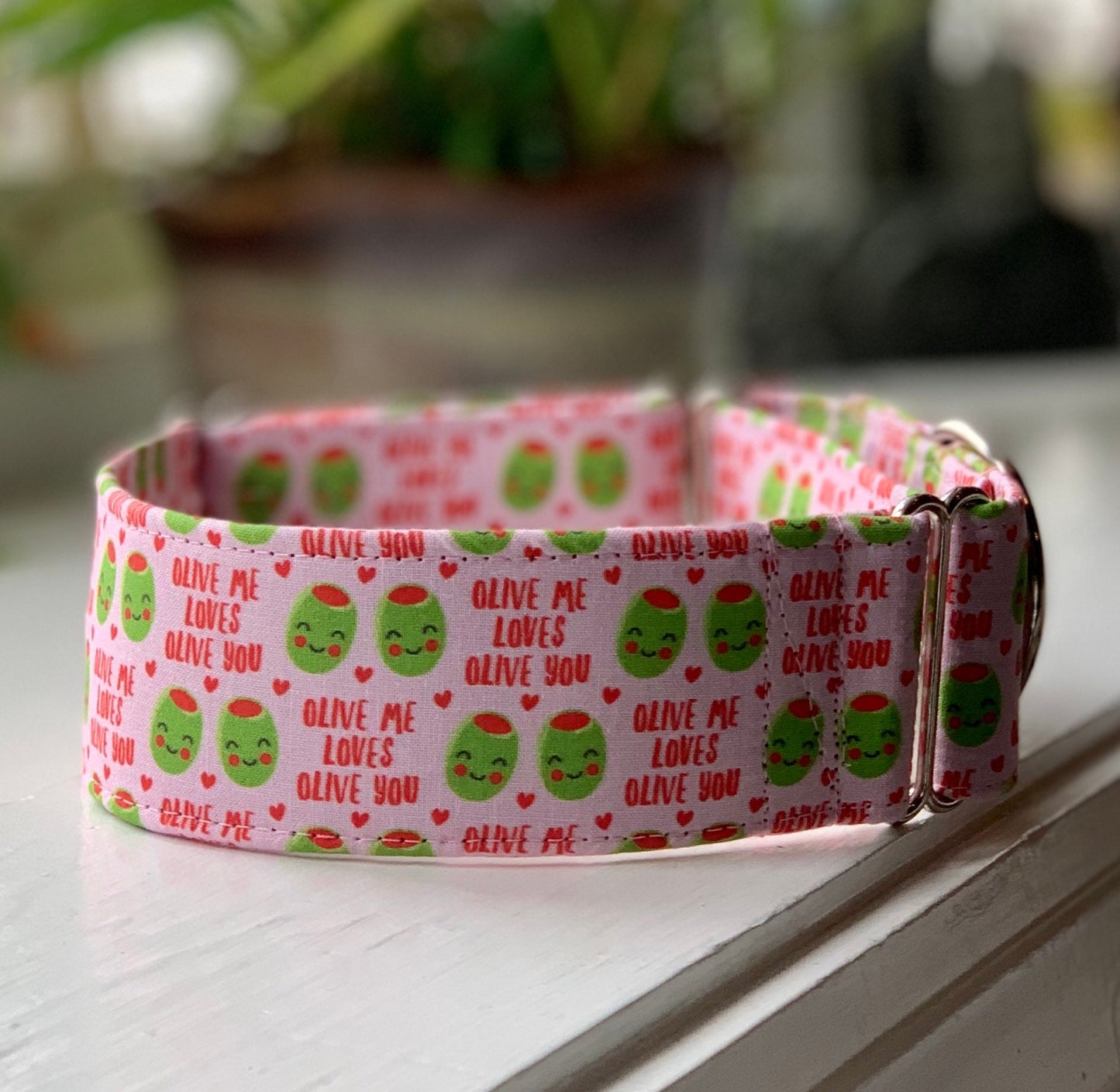 Olive Me Dog Collar- Martingale- Quick Release- No Buckle Slide- Leash- Handmade Dog Collars