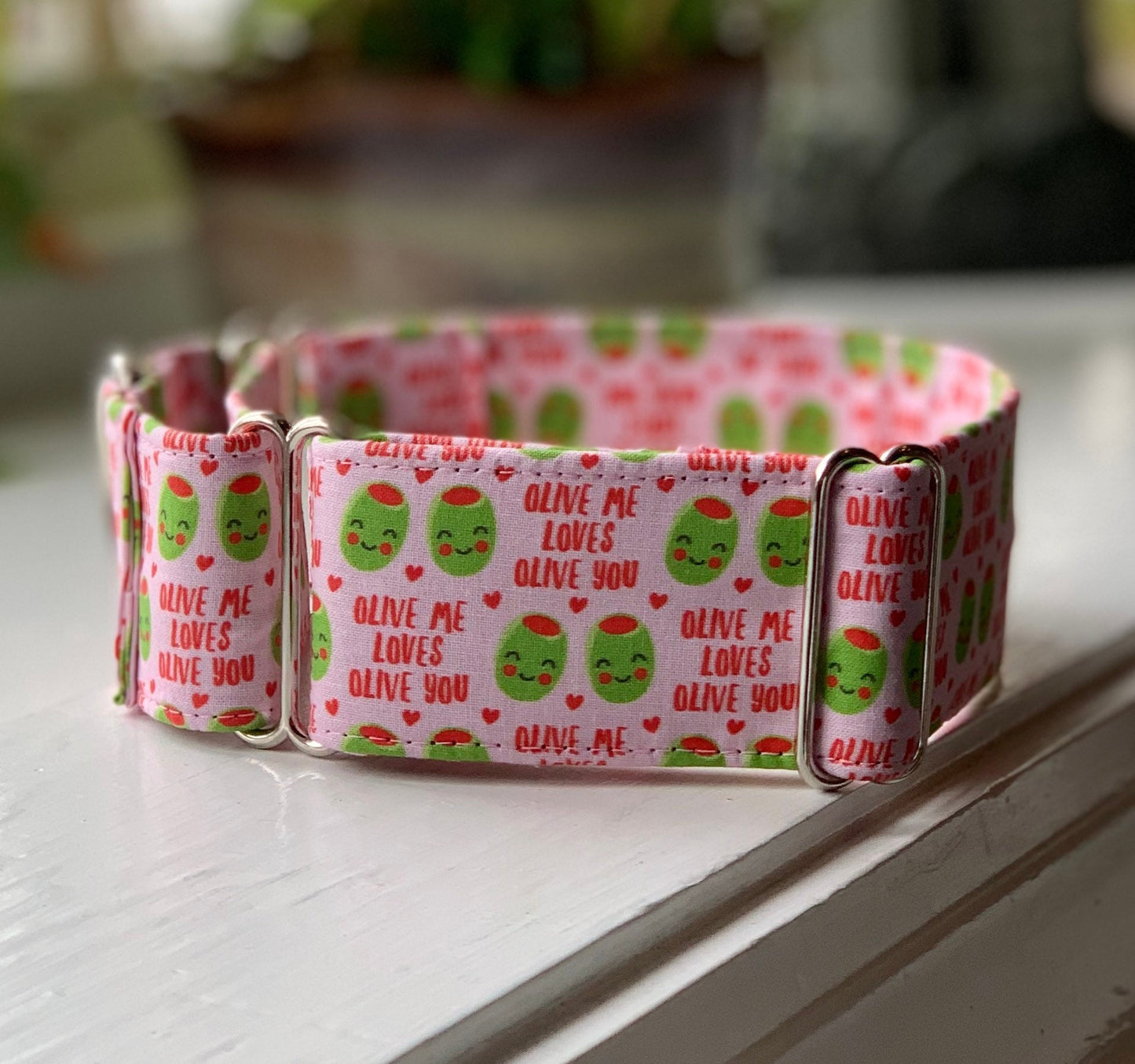 Olive Me Dog Collar- Martingale- Quick Release- No Buckle Slide- Leash- Handmade Dog Collars