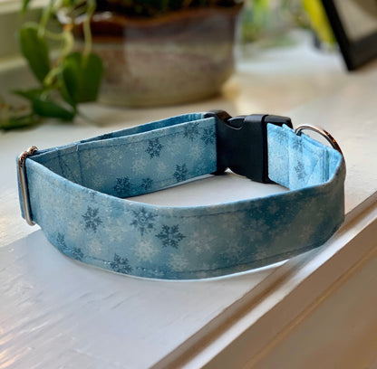 Let it Snow Dog Collar- Martingale- Quick Release- No Buckle Slide- Leash- Handmade Dog Collars