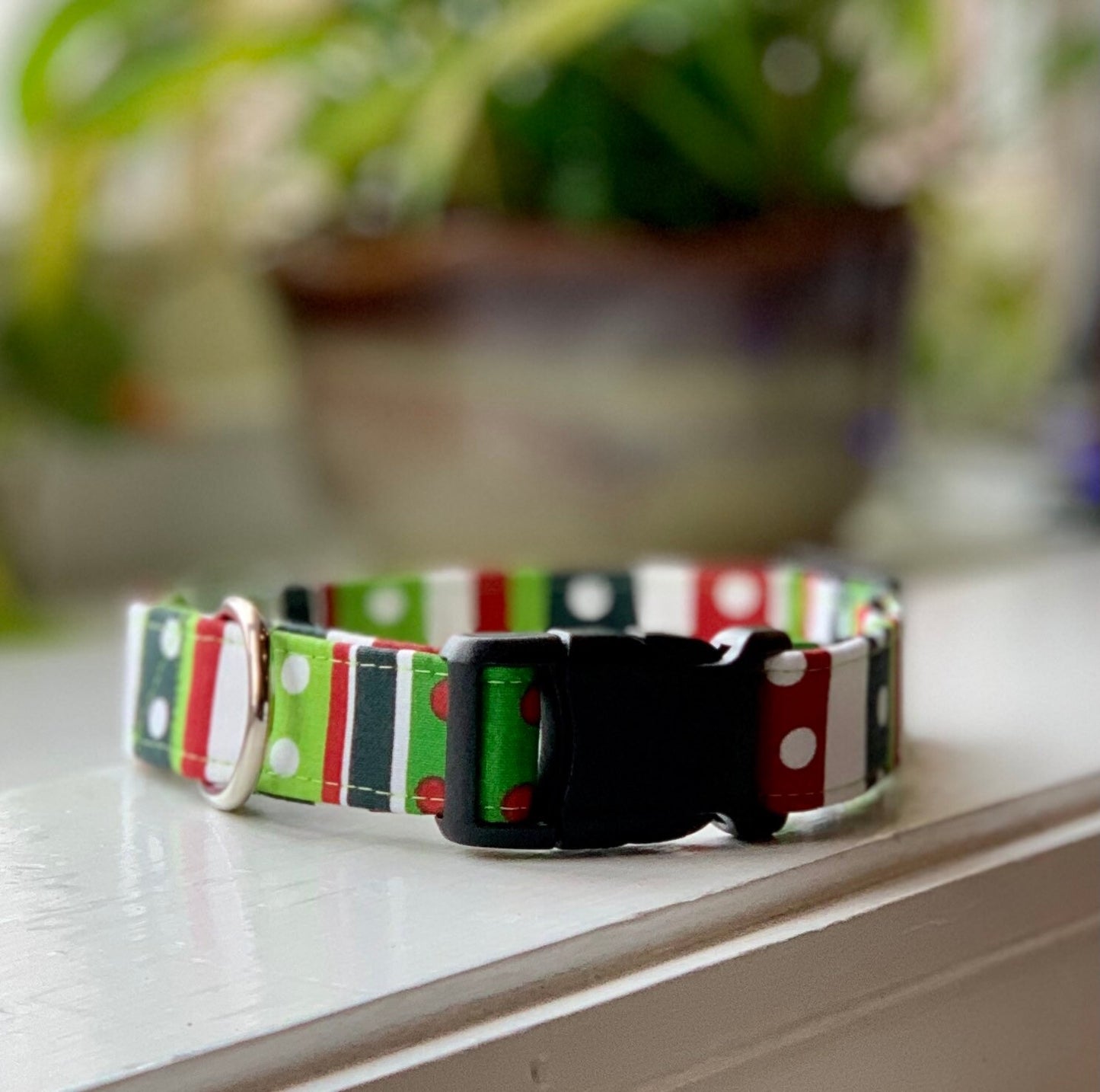 Christmas Colors Dog Collar- Martingale- Quick Release- No Buckle Slide- Leash- Handmade Dog Collars