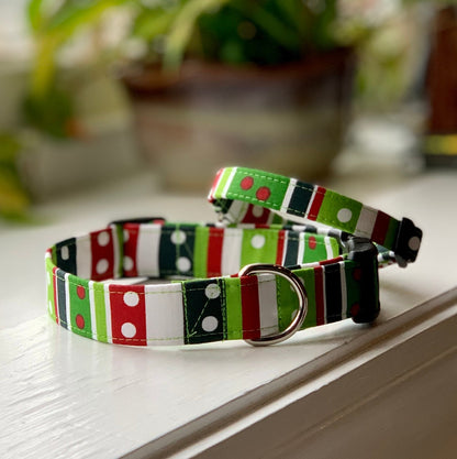 Christmas Colors Dog Collar- Martingale- Quick Release- No Buckle Slide- Leash- Handmade Dog Collars