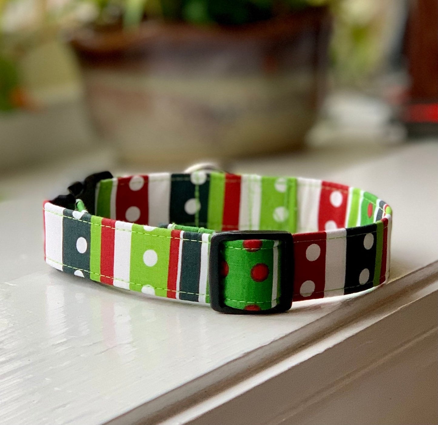 Christmas Colors Dog Collar- Martingale- Quick Release- No Buckle Slide- Leash- Handmade Dog Collars