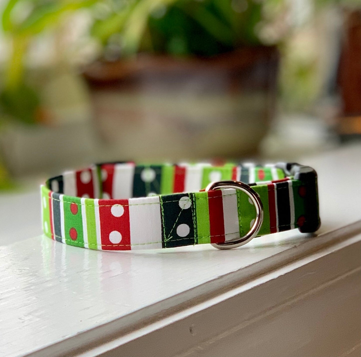 Christmas Colors Dog Collar- Martingale- Quick Release- No Buckle Slide- Leash- Handmade Dog Collars