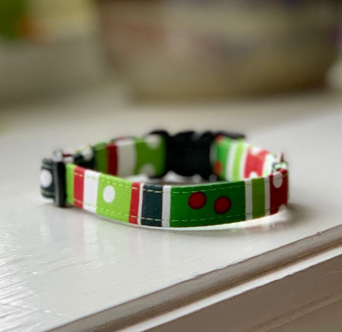 Christmas Colors Dog Collar- Martingale- Quick Release- No Buckle Slide- Leash- Handmade Dog Collars