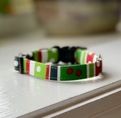 Christmas Colors Dog Collar- Martingale- Quick Release- No Buckle Slide- Leash- Handmade Dog Collars