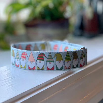 Christmas Gnomes Dog Collar- Martingale- Quick Release- No Buckle Slide- Leash- Handmade Dog Collars