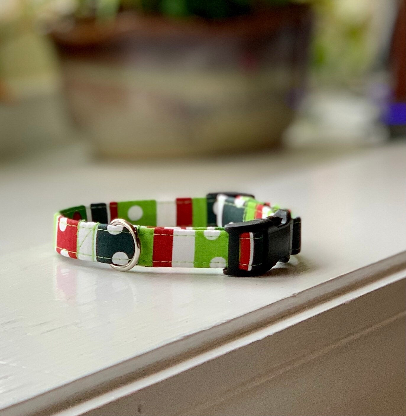 Christmas Colors Dog Collar- Martingale- Quick Release- No Buckle Slide- Leash- Handmade Dog Collars