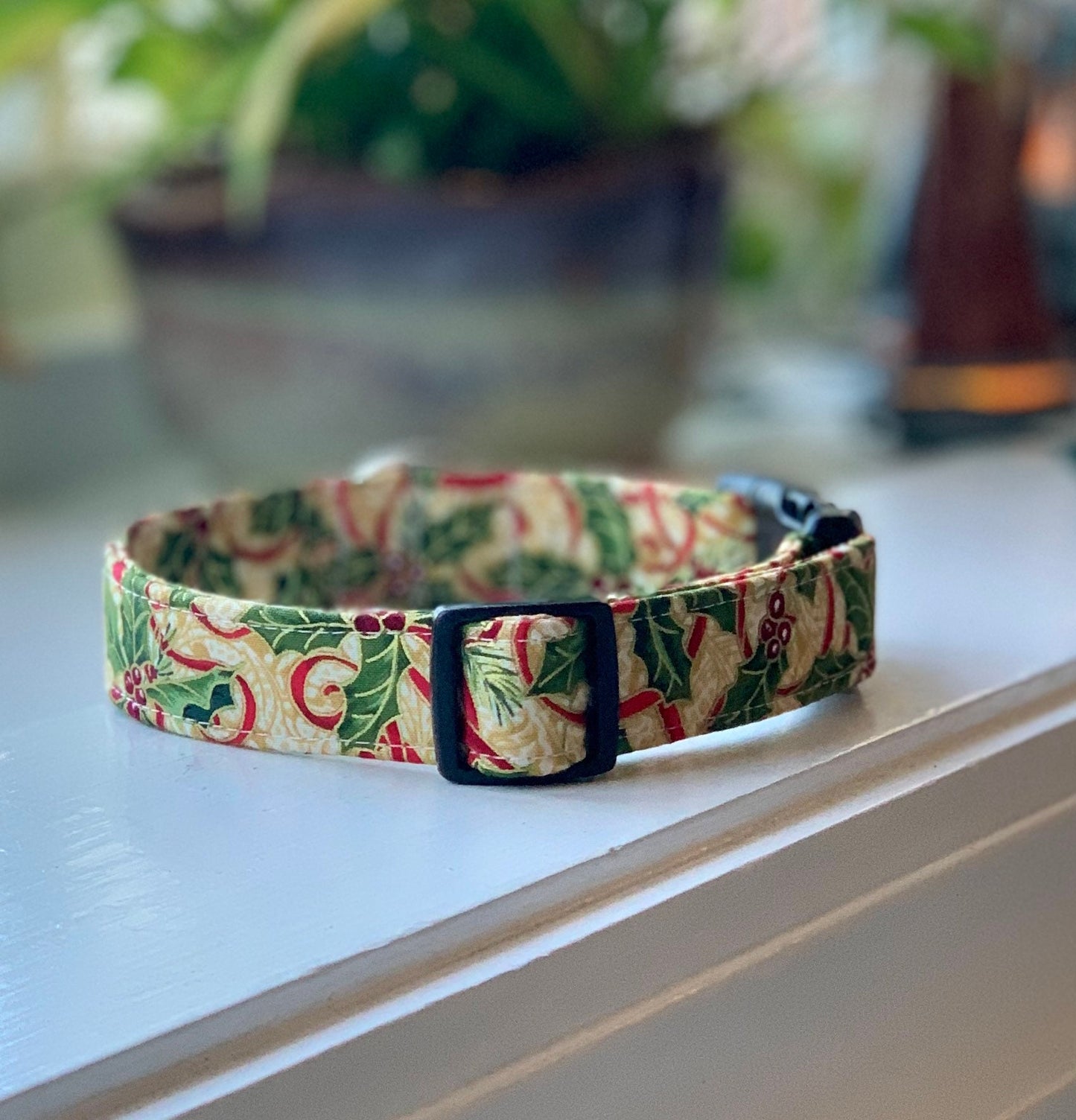 Christmas Holly Dog Collar- Martingale- Quick Release- No Buckle Slide- Leash- Handmade Dog Collars