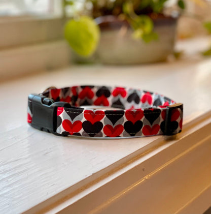 Triple Hearts Dog Collar- Martingale- Quick Release- No Buckle Slide- Leash- Handmade Dog Collars