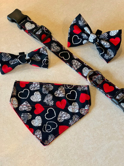 Happy Valentines Day Dog Collar- Martingale- Quick Release- No Buckle Slide- Leash- Handmade Dog Collars