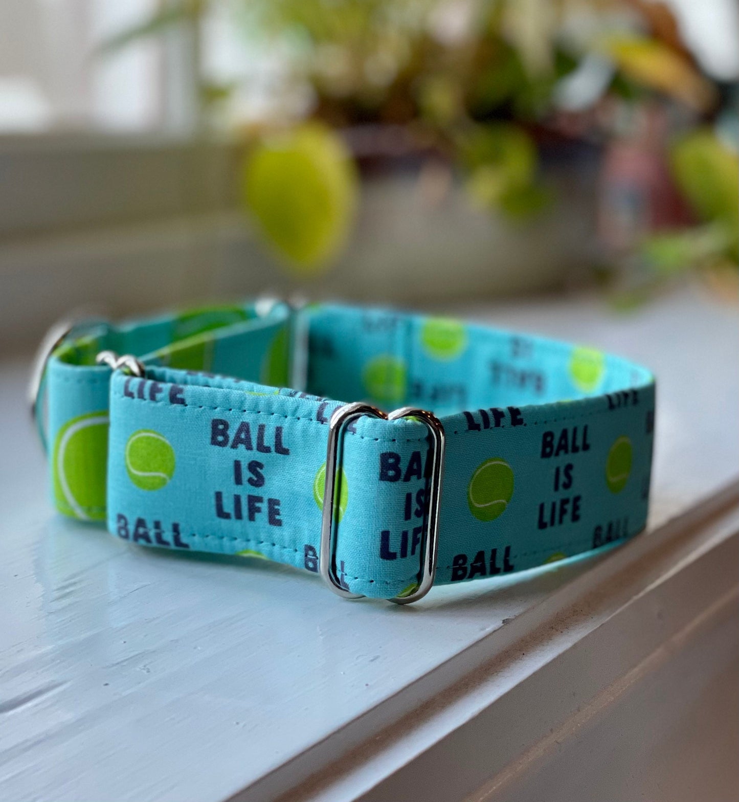 Ball is Life Dog Collar- Martingale- Quick Release- No Buckle Slide- Leash- Handmade Dog Collars