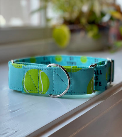 Ball is Life Dog Collar- Martingale- Quick Release- No Buckle Slide- Leash- Handmade Dog Collars