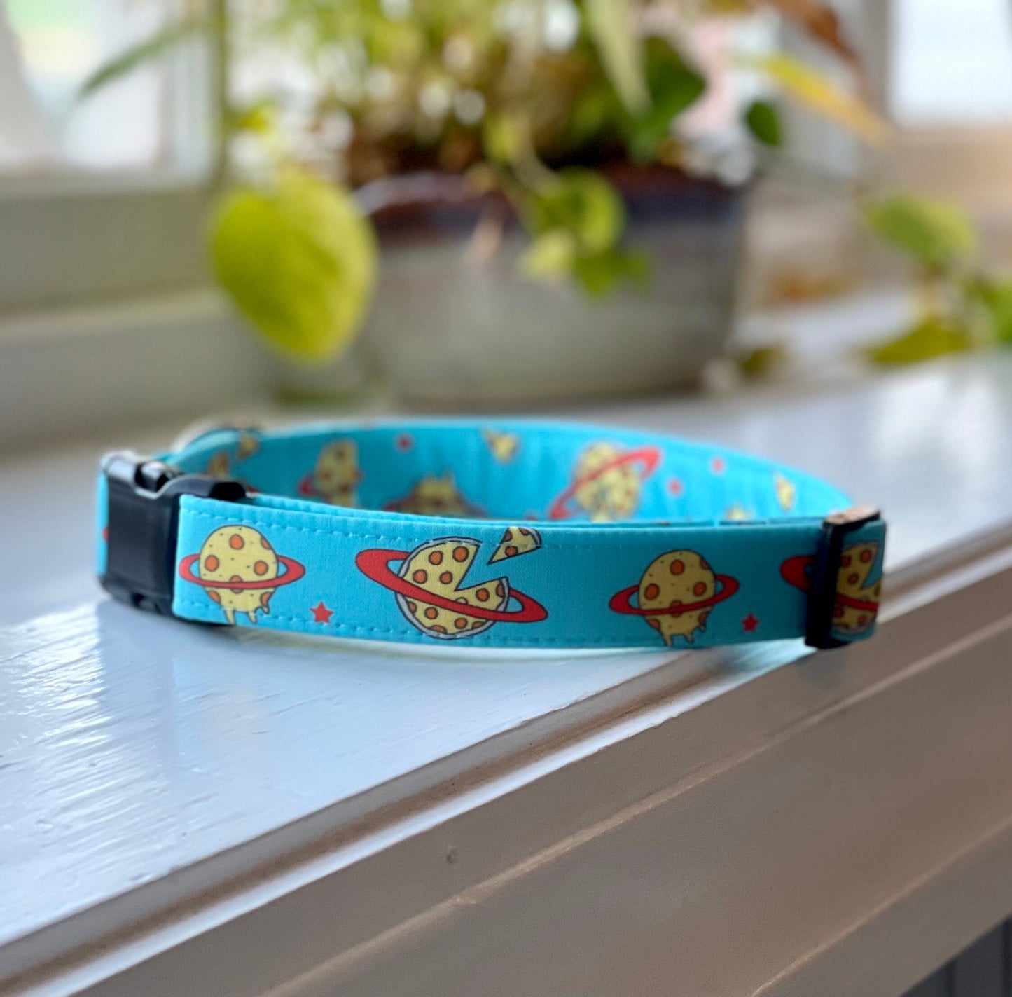 Pizza Planet Dog Collar- Martingale- Quick Release- No Buckle Slide- Leash- Handmade Dog Collars