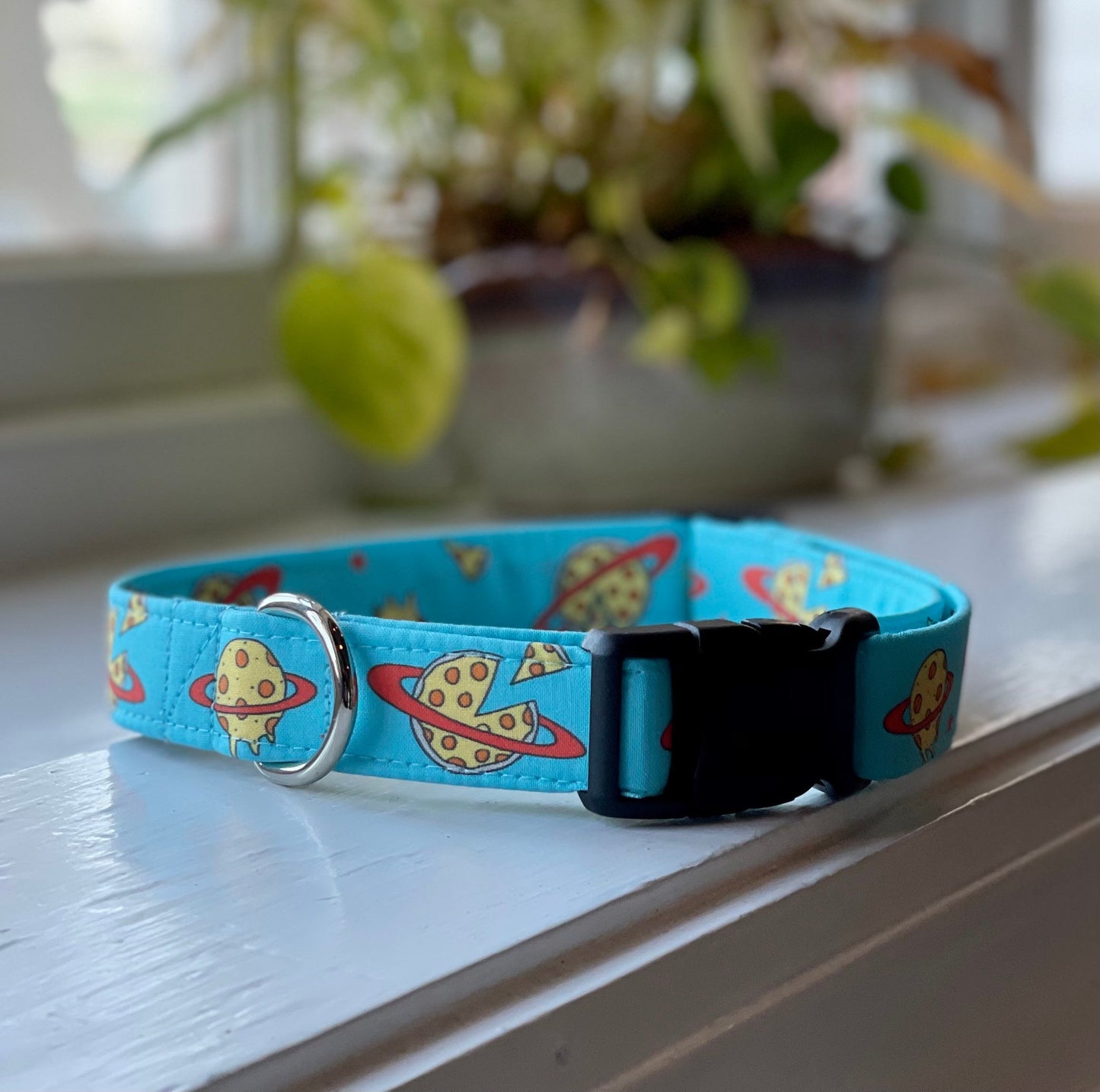 Pizza Planet Dog Collar- Martingale- Quick Release- No Buckle Slide- Leash- Handmade Dog Collars