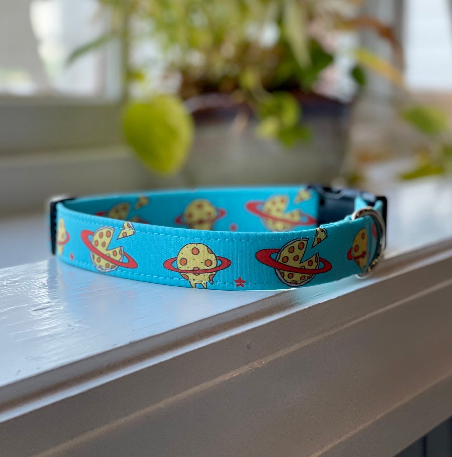 Pizza Planet Dog Collar- Martingale- Quick Release- No Buckle Slide- Leash- Handmade Dog Collars