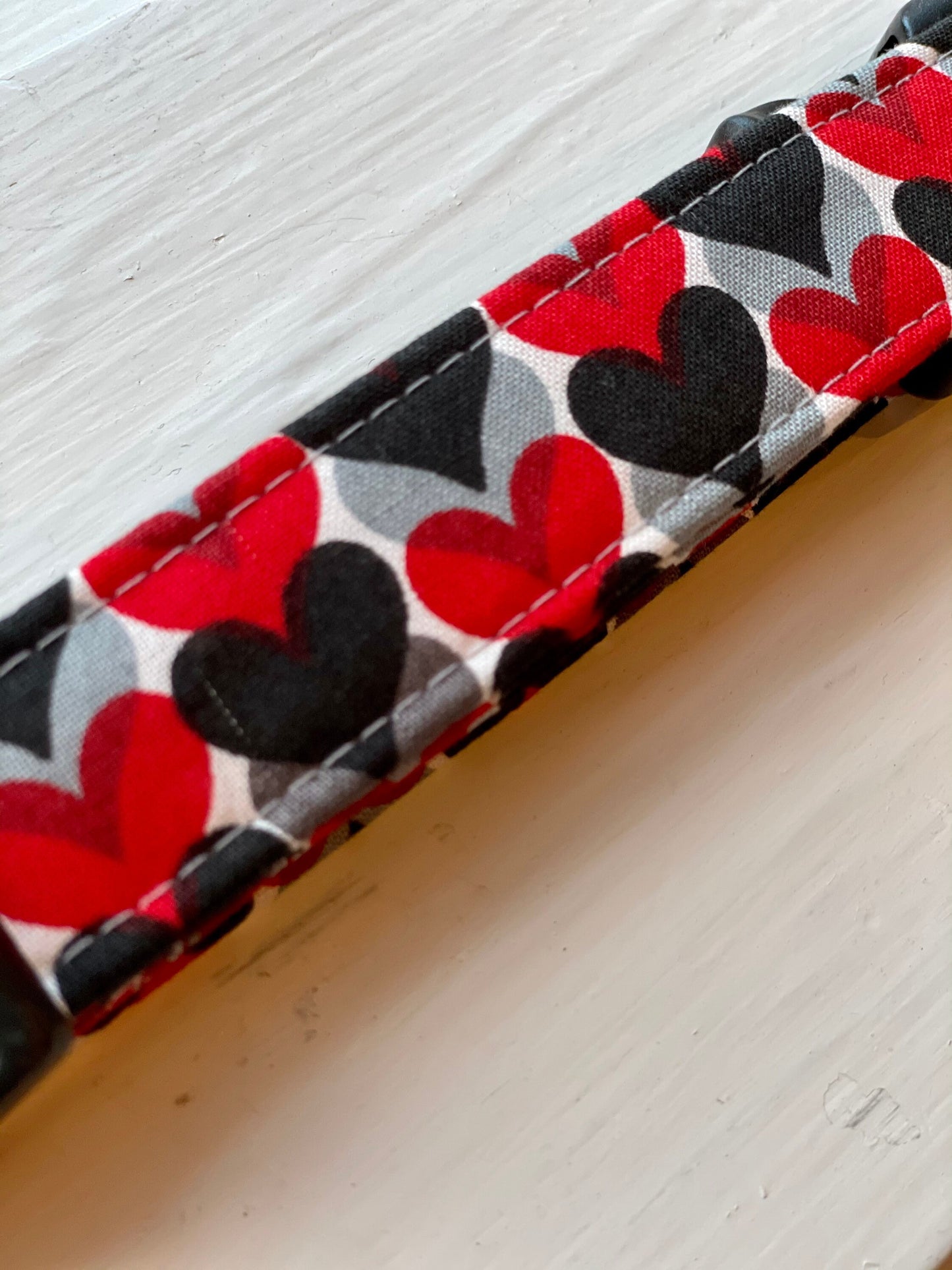 Triple Hearts Dog Collar- Martingale- Quick Release- No Buckle Slide- Leash- Handmade Dog Collars