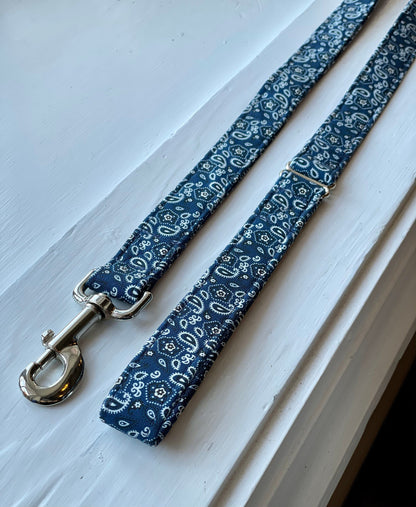 Blue Bandana Dog Collar- Martingale- Quick Release- No Buckle Slide- Leash- Handmade Dog Collars