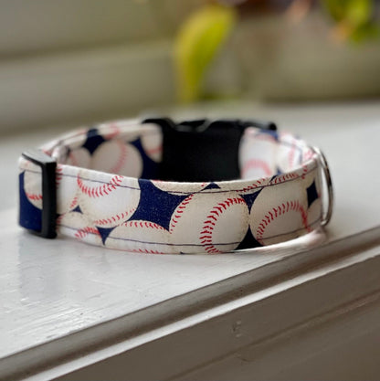 Let’s Play Baseball Dog Collar- Martingale- Quick Release- No Buckle Slide- Leash- Handmade Dog Collars