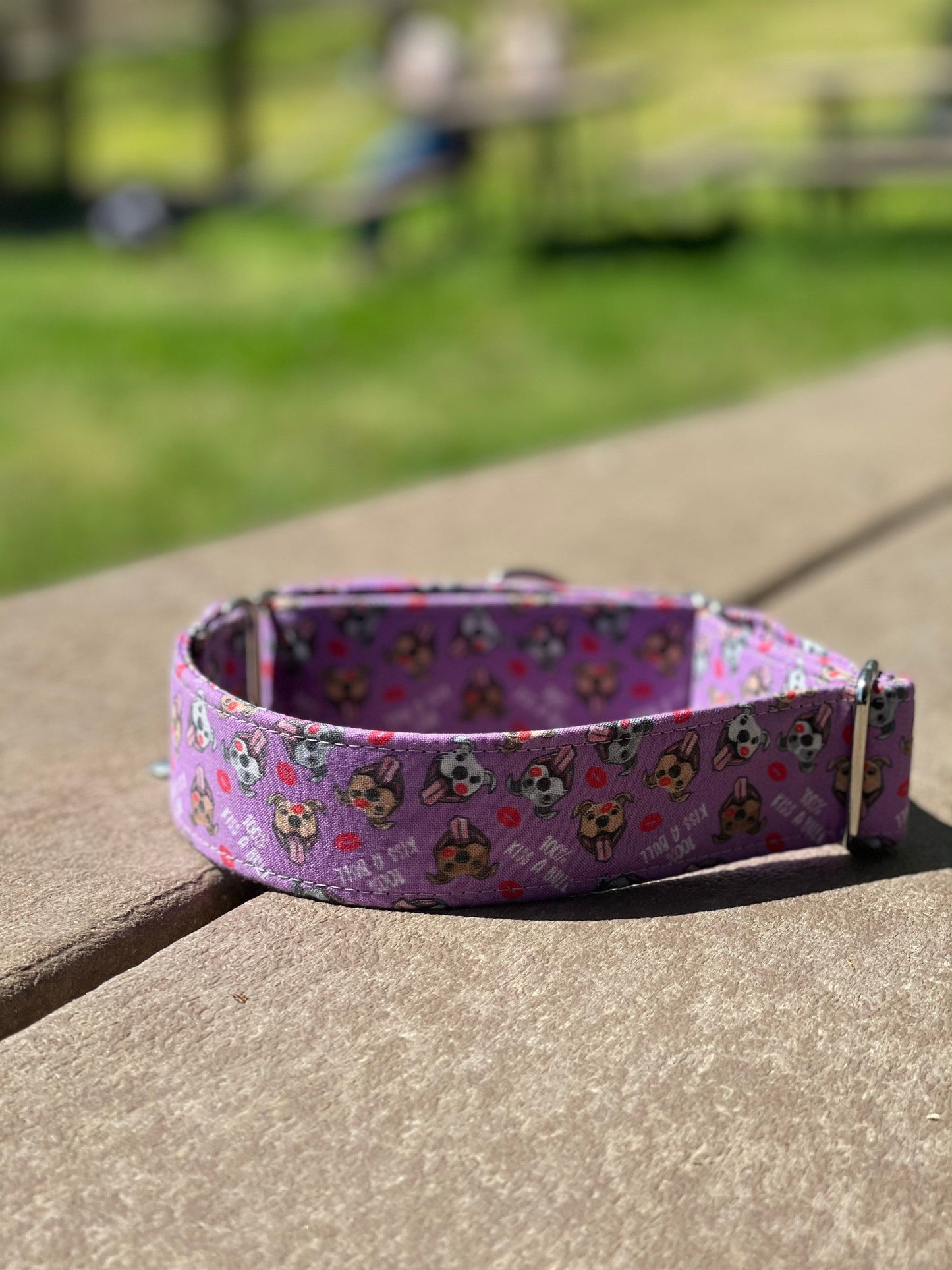 Kiss-A-Bull Dog Collar- Martingale- Quick Release- No Buckle Slide- Leash- Handmade Dog Collars