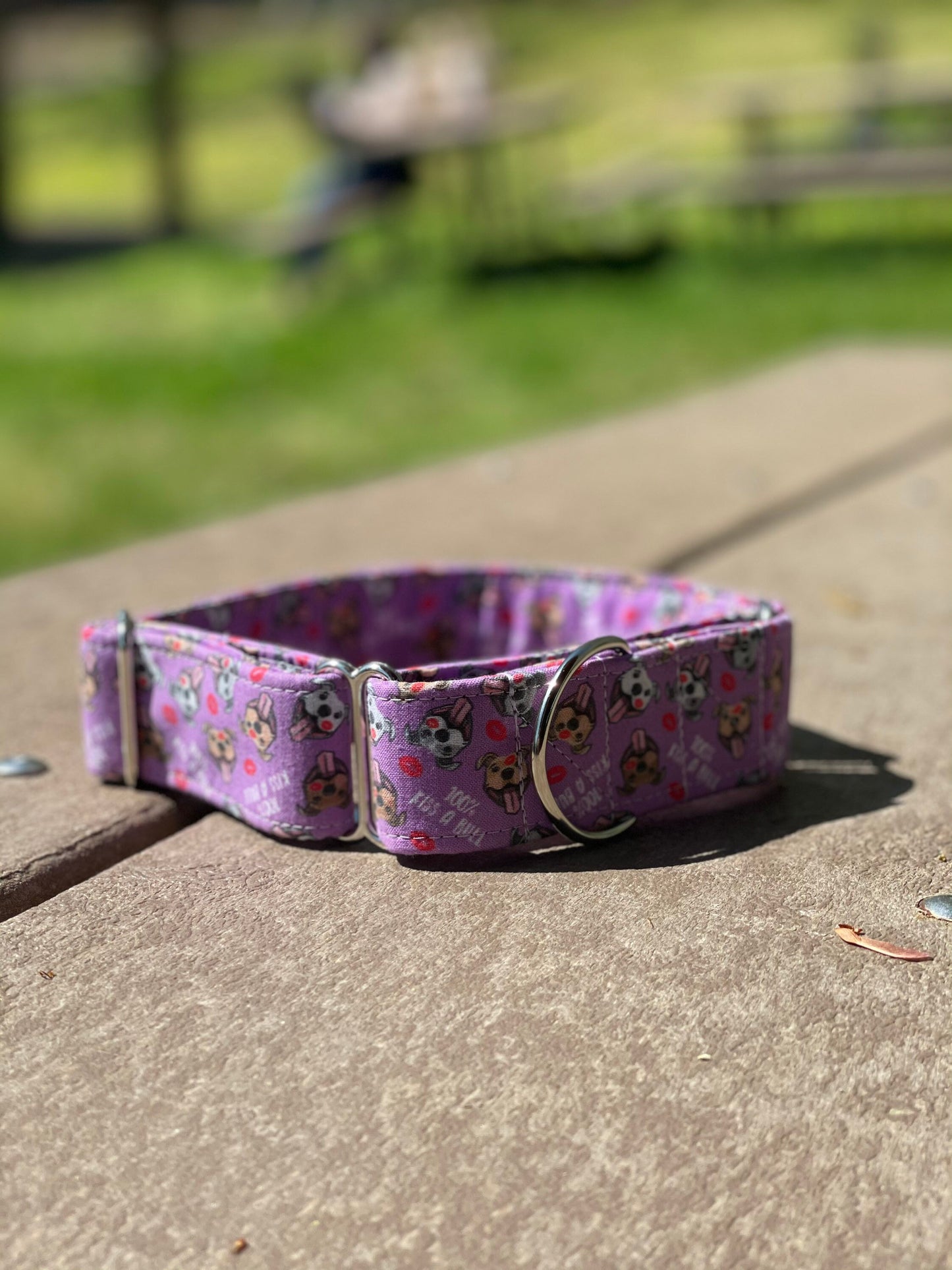 Kiss-A-Bull Dog Collar- Martingale- Quick Release- No Buckle Slide- Leash- Handmade Dog Collars