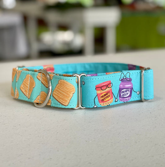 PB & J on Toast Dog Collar- Martingale- Quick Release- No Buckle Slide- Leash- Handmade Dog Collars