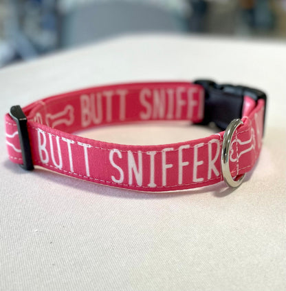 Butt Sniffer- Pink Dog Collar- Martingale- Quick Release- No Buckle Slide- Leash- Handmade Dog Collars