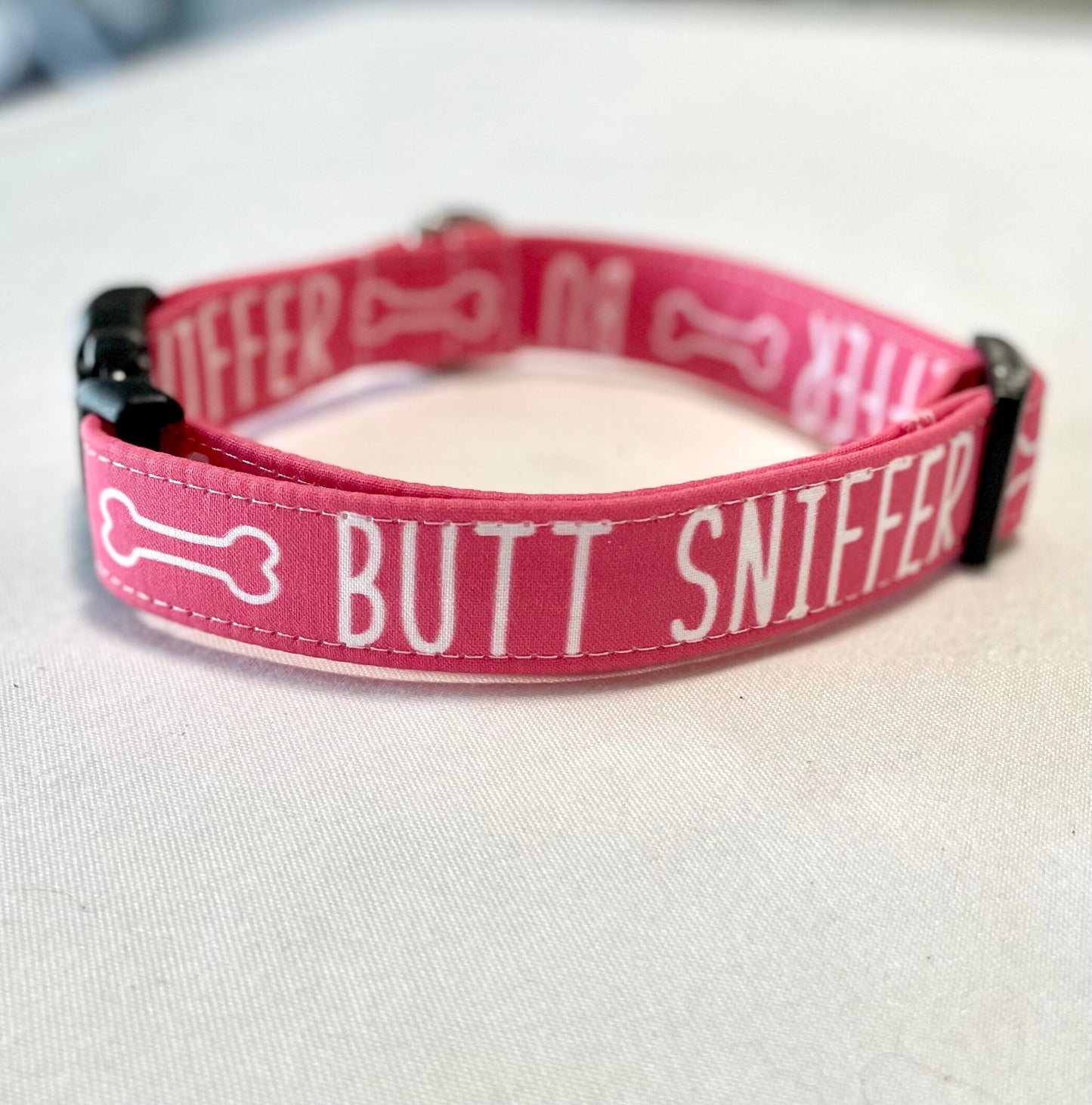 Butt Sniffer- Pink Dog Collar- Martingale- Quick Release- No Buckle Slide- Leash- Handmade Dog Collars