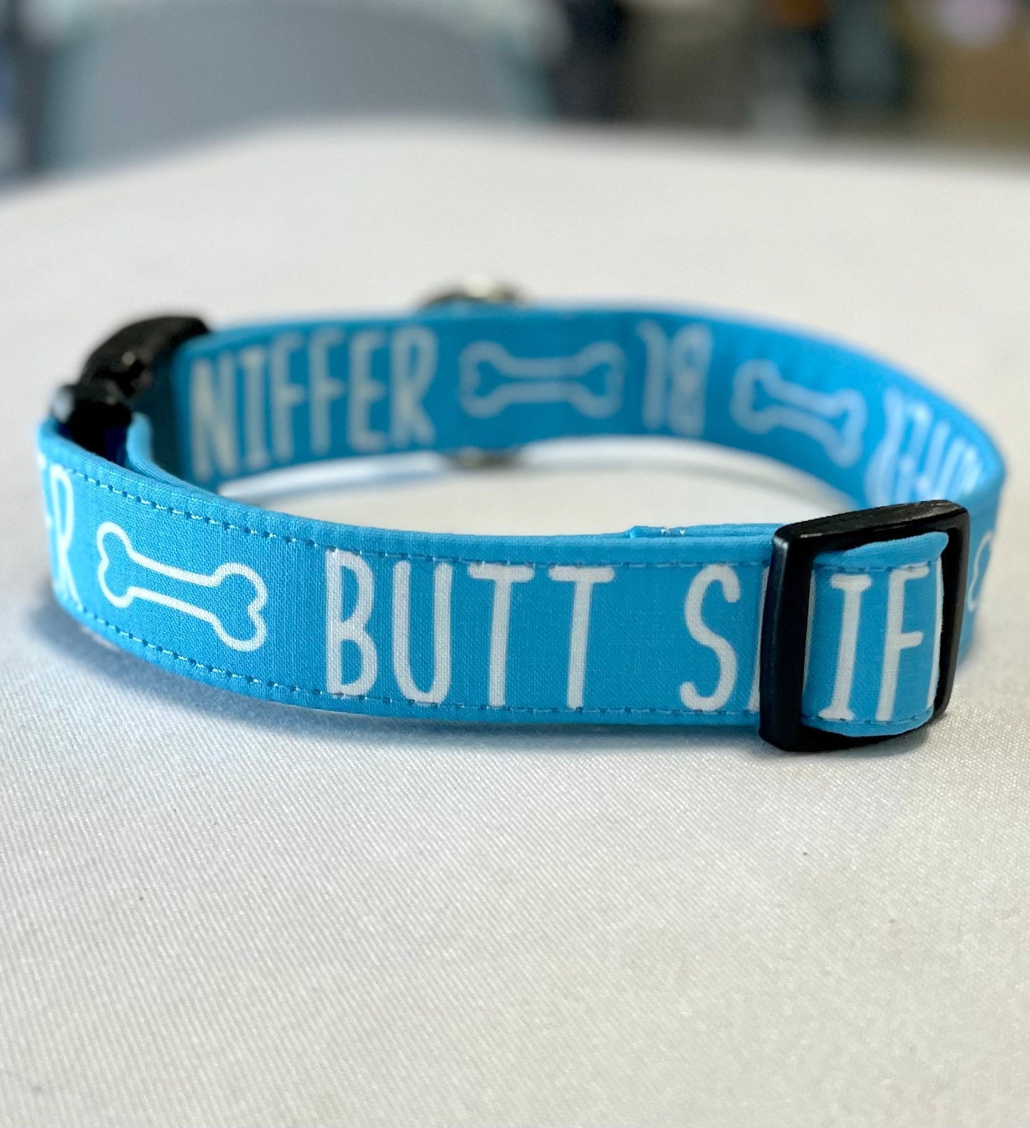 Butt Sniffer- Blue Dog Collar- Martingale- Quick Release- No Buckle Slide- Leash- Handmade Dog Collars