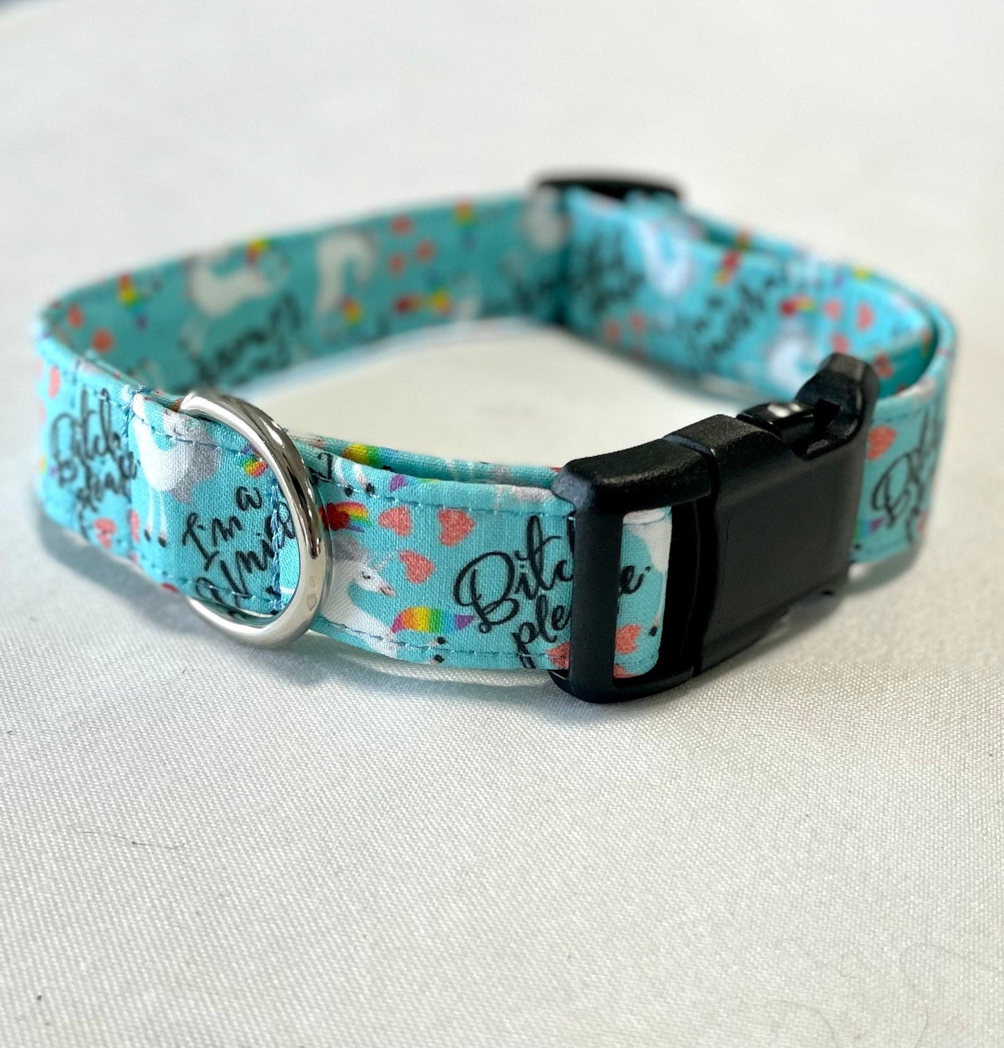 Bitch please, I’m a Unicorn- Blue Dog Collar- Martingale- Quick Release- No Buckle Slide- Leash- Handmade Dog Collars