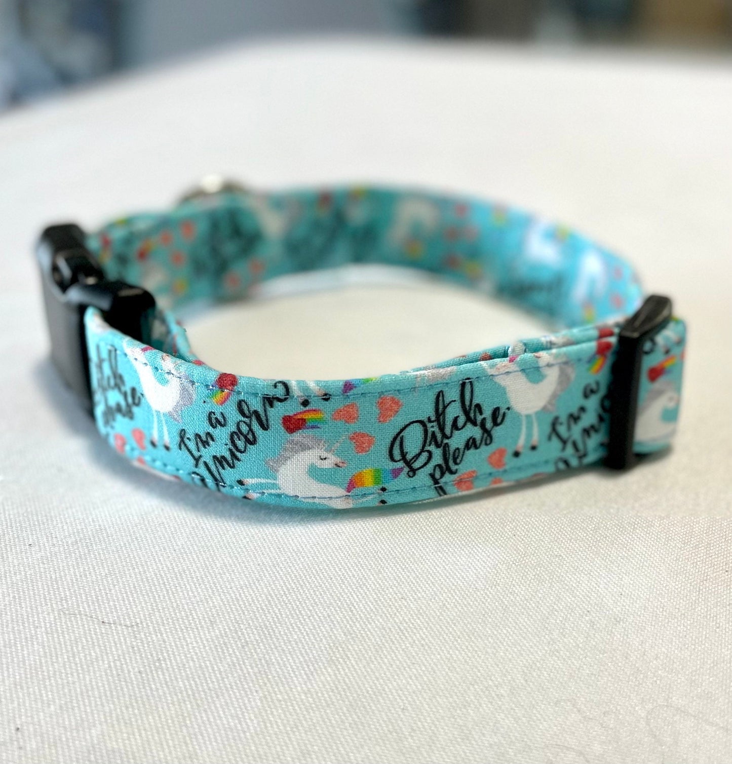 Bitch please, I’m a Unicorn- Blue Dog Collar- Martingale- Quick Release- No Buckle Slide- Leash- Handmade Dog Collars