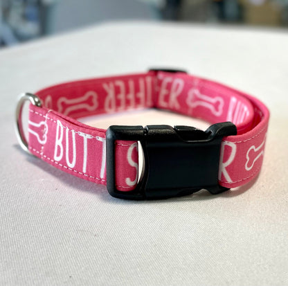 Butt Sniffer- Pink Dog Collar- Martingale- Quick Release- No Buckle Slide- Leash- Handmade Dog Collars