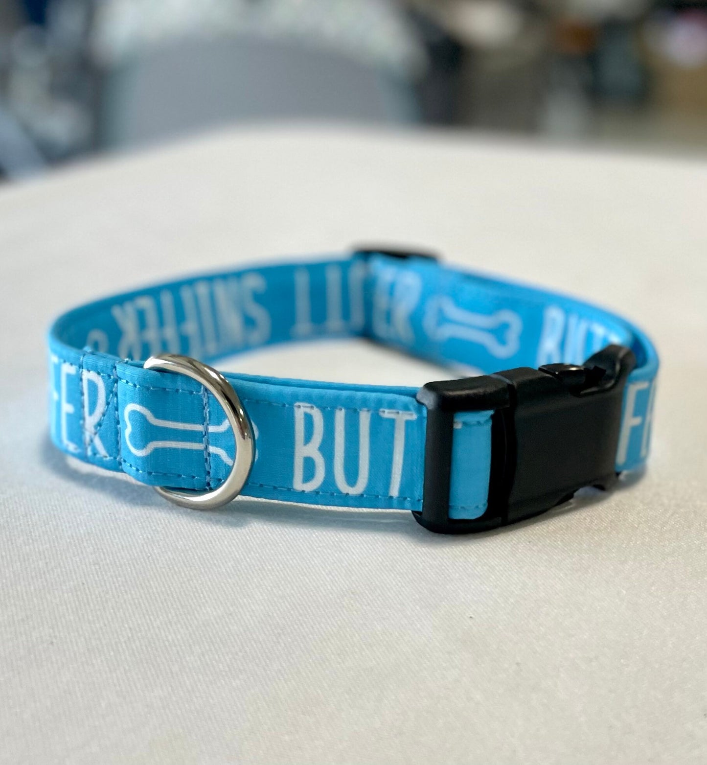 Butt Sniffer- Blue Dog Collar- Martingale- Quick Release- No Buckle Slide- Leash- Handmade Dog Collars