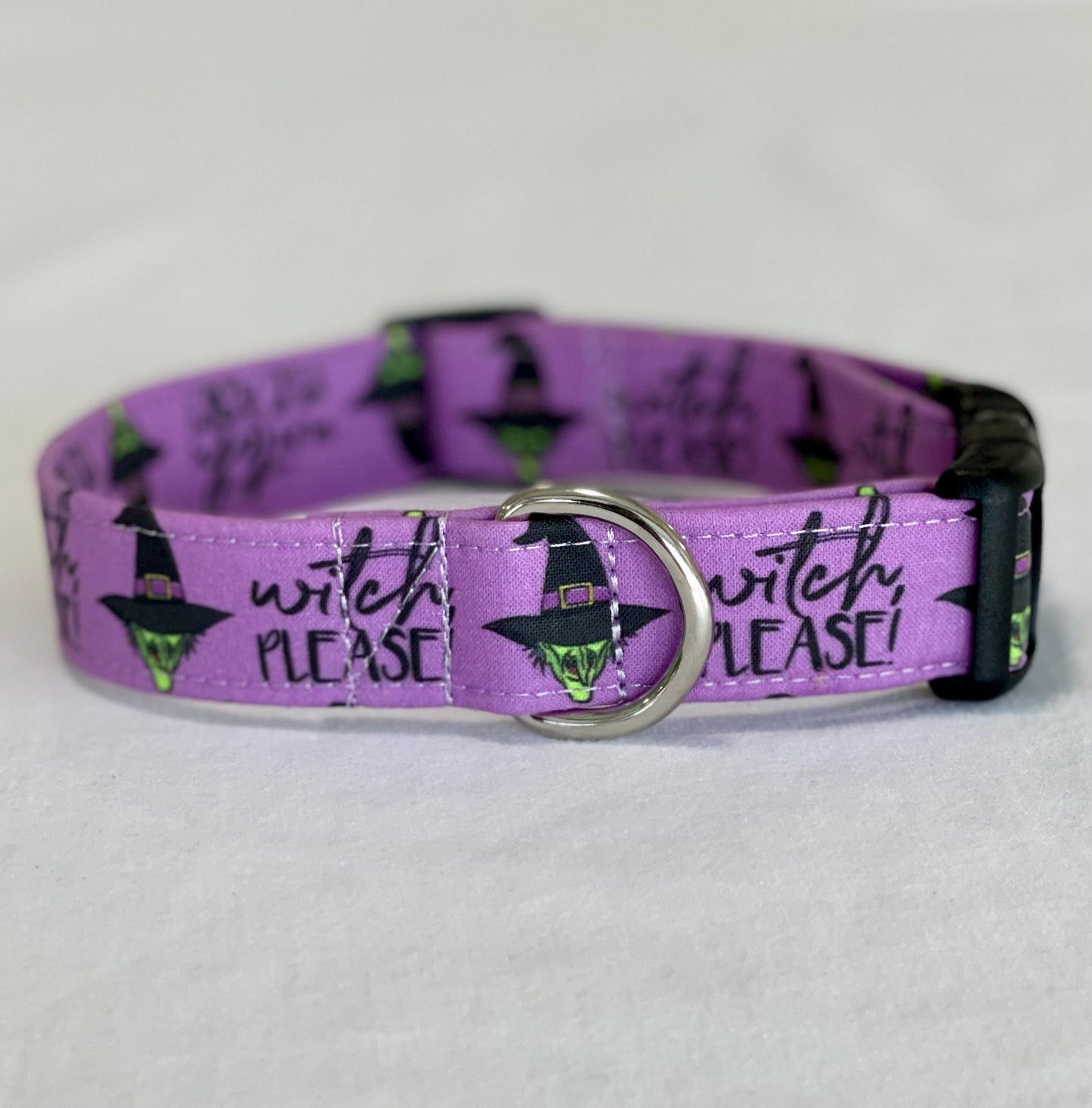 Witch Please Dog Collar- Martingale- Quick Release- No Buckle Slide- Leash- Handmade Dog Collars