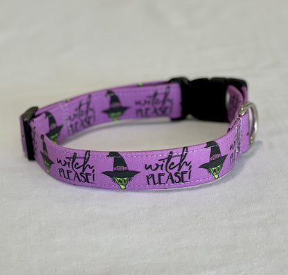 Witch Please Dog Collar- Martingale- Quick Release- No Buckle Slide- Leash- Handmade Dog Collars