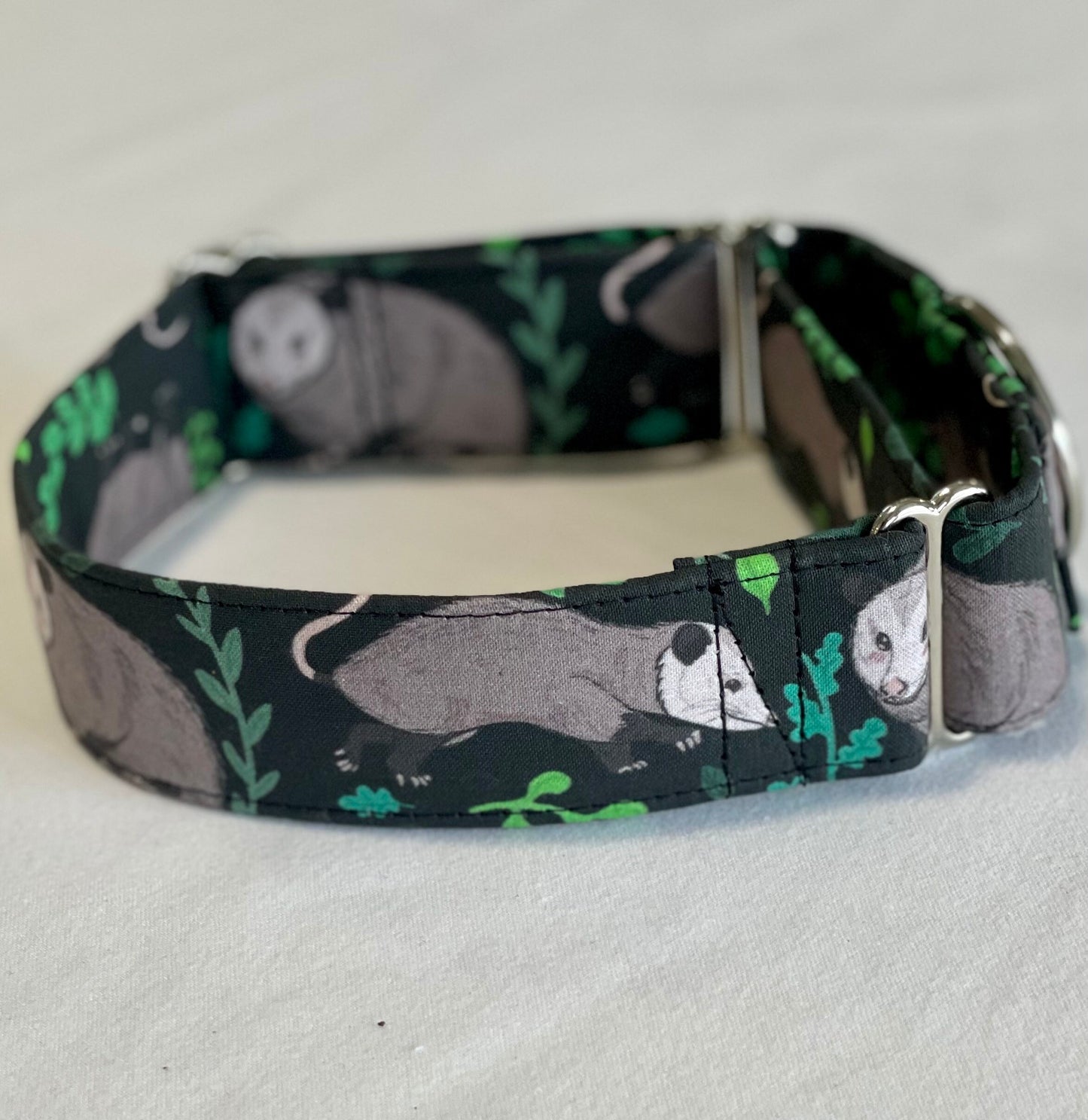 Nightly Opossums Dog Collar- Martingale- Quick Release- No Buckle Slide- Leash- Handmade Dog Collars