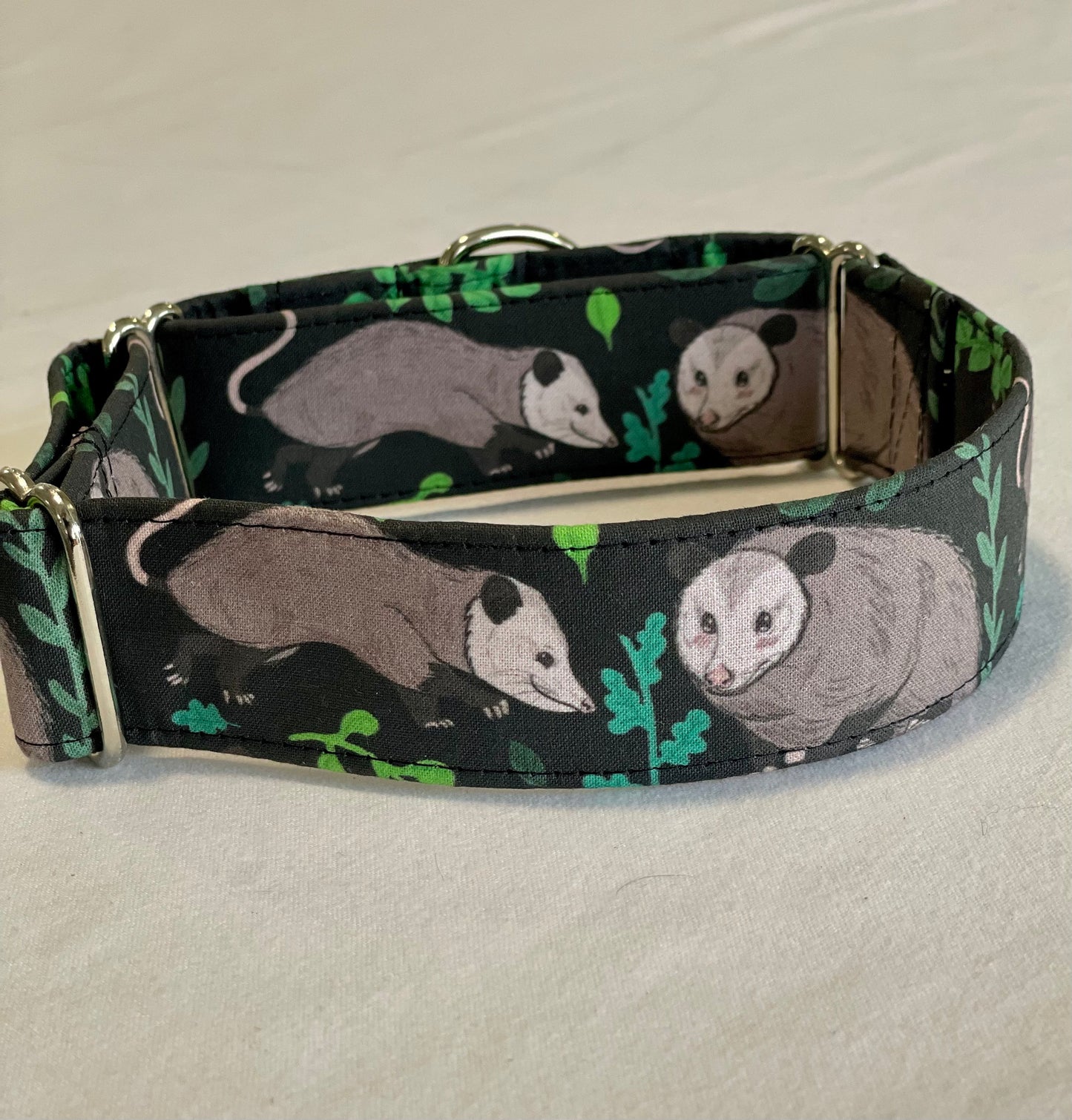 Nightly Opossums Dog Collar- Martingale- Quick Release- No Buckle Slide- Leash- Handmade Dog Collars