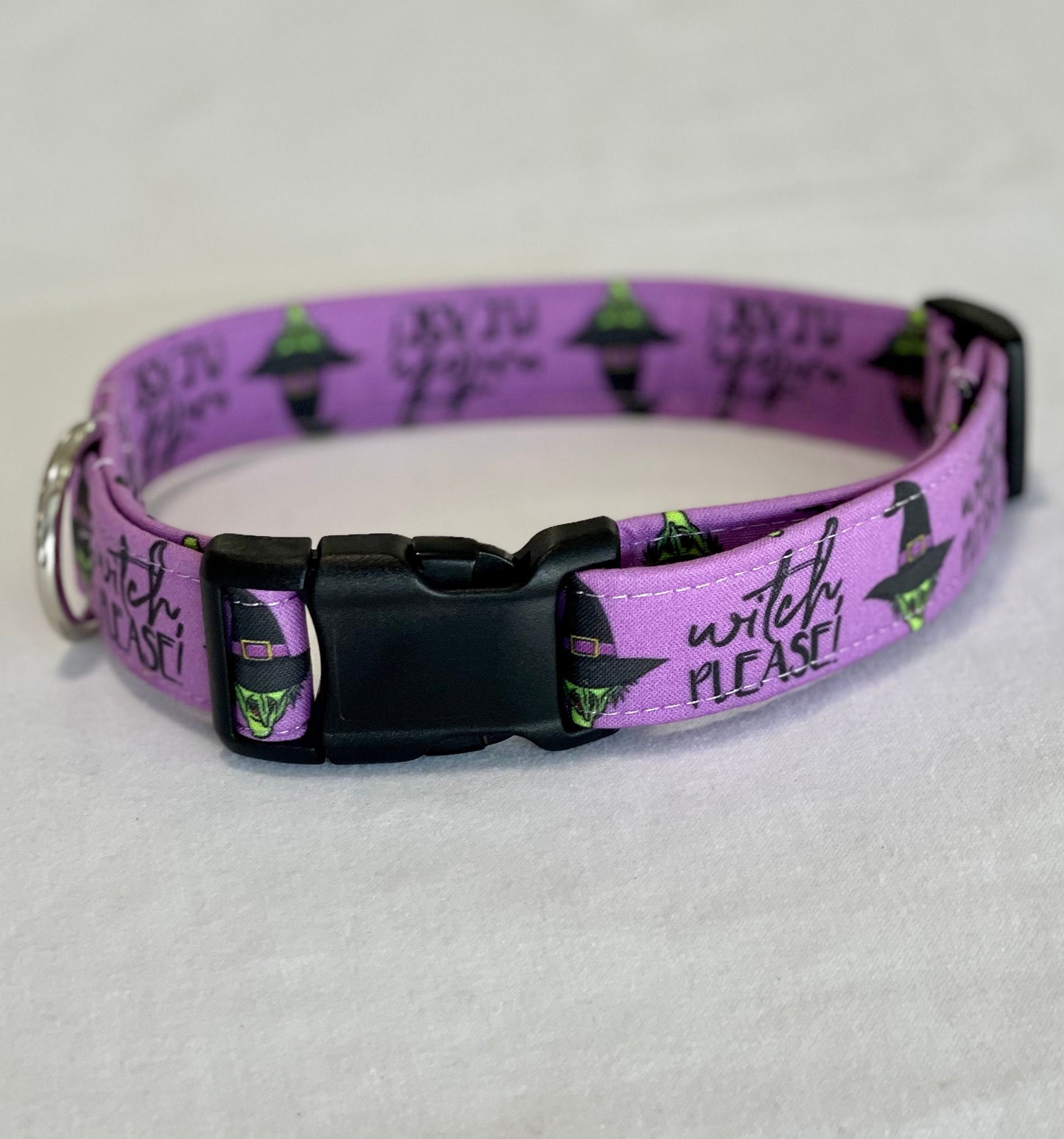 Witch Please Dog Collar- Martingale- Quick Release- No Buckle Slide- Leash- Handmade Dog Collars