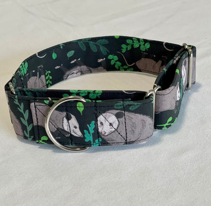 Nightly Opossums Dog Collar- Martingale- Quick Release- No Buckle Slide- Leash- Handmade Dog Collars