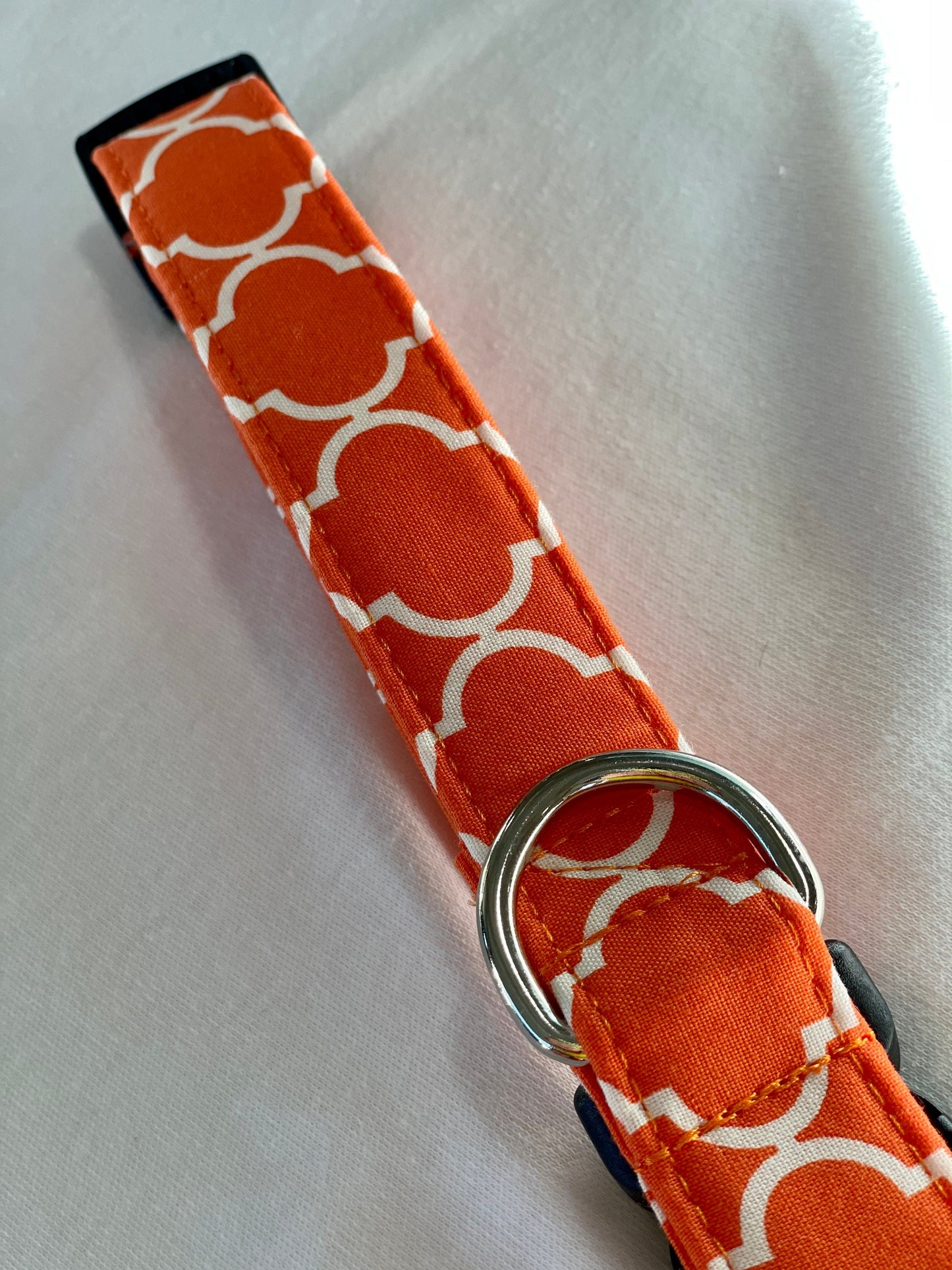 Orange Paloma Dog Collar- Martingale- Quick Release- No Buckle Slide- Leash- Handmade Dog Collars