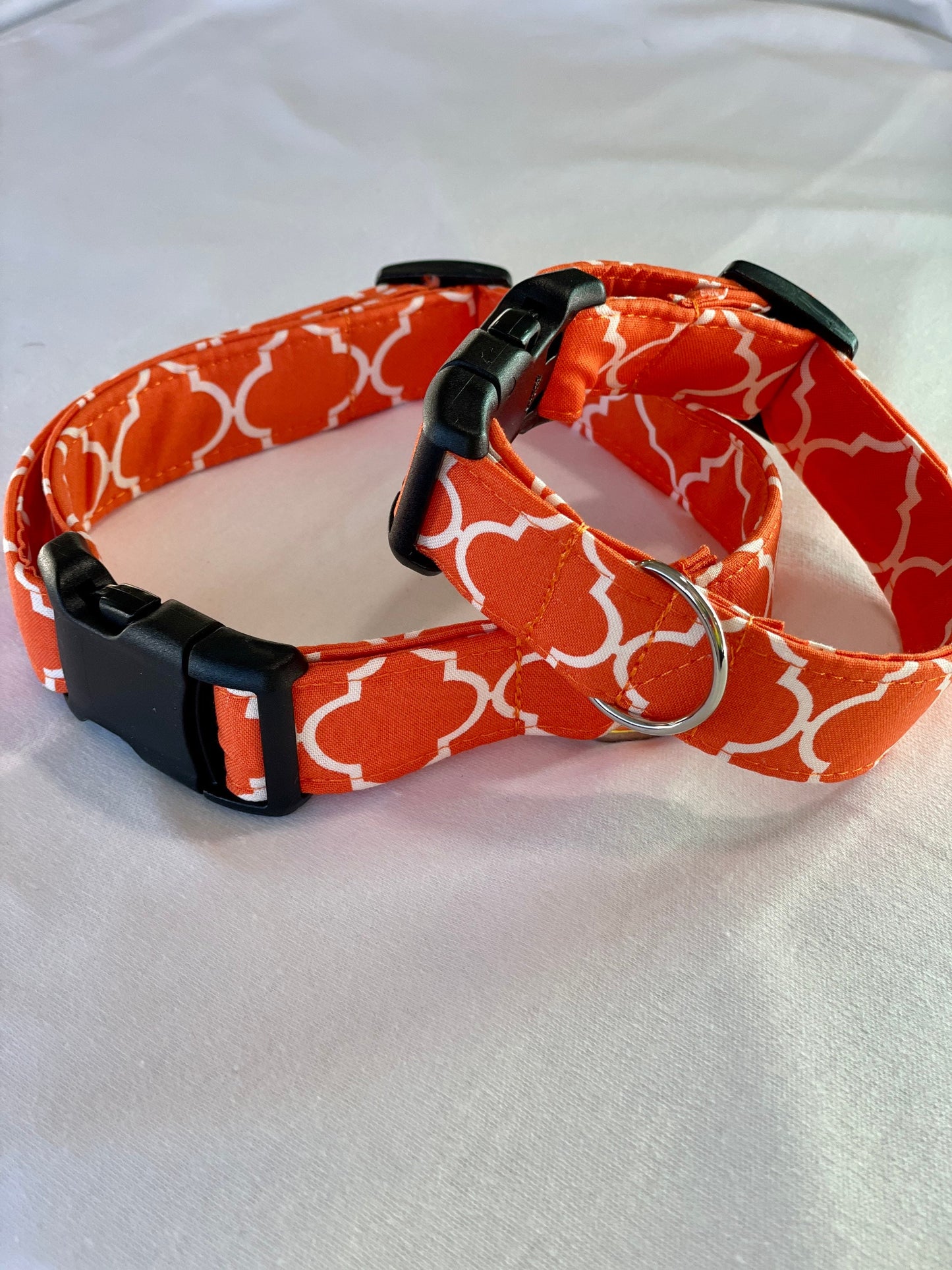 Orange Paloma Dog Collar- Martingale- Quick Release- No Buckle Slide- Leash- Handmade Dog Collars