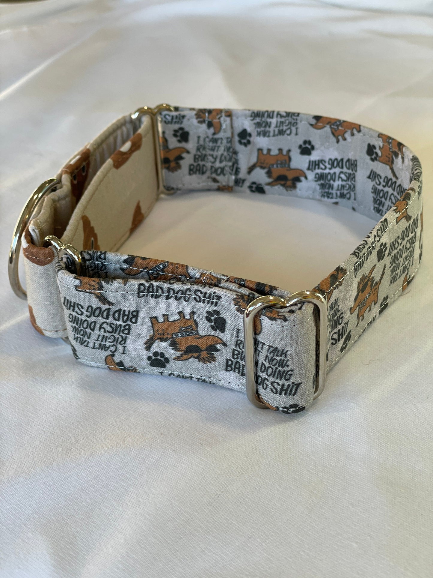 Can’t Talk, Bad Dog Shit Dog Collar- Martingale- Quick Release- No Buckle Slide- Leash- Handmade Dog Collars