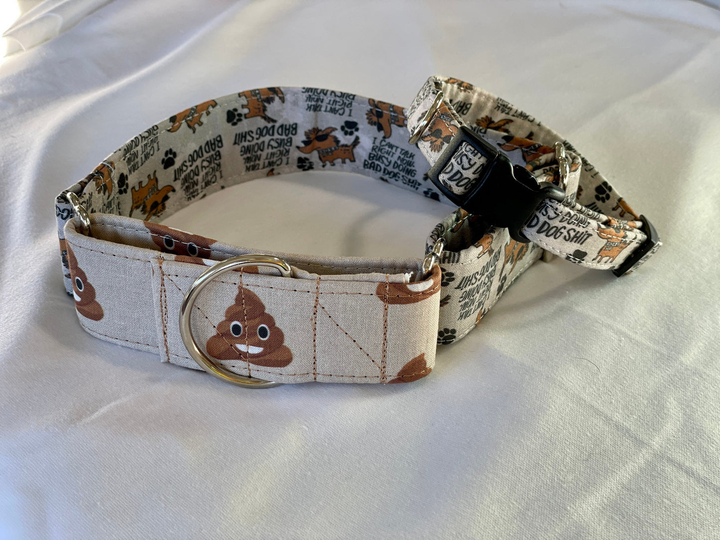 Can’t Talk, Bad Dog Shit Dog Collar- Martingale- Quick Release- No Buckle Slide- Leash- Handmade Dog Collars