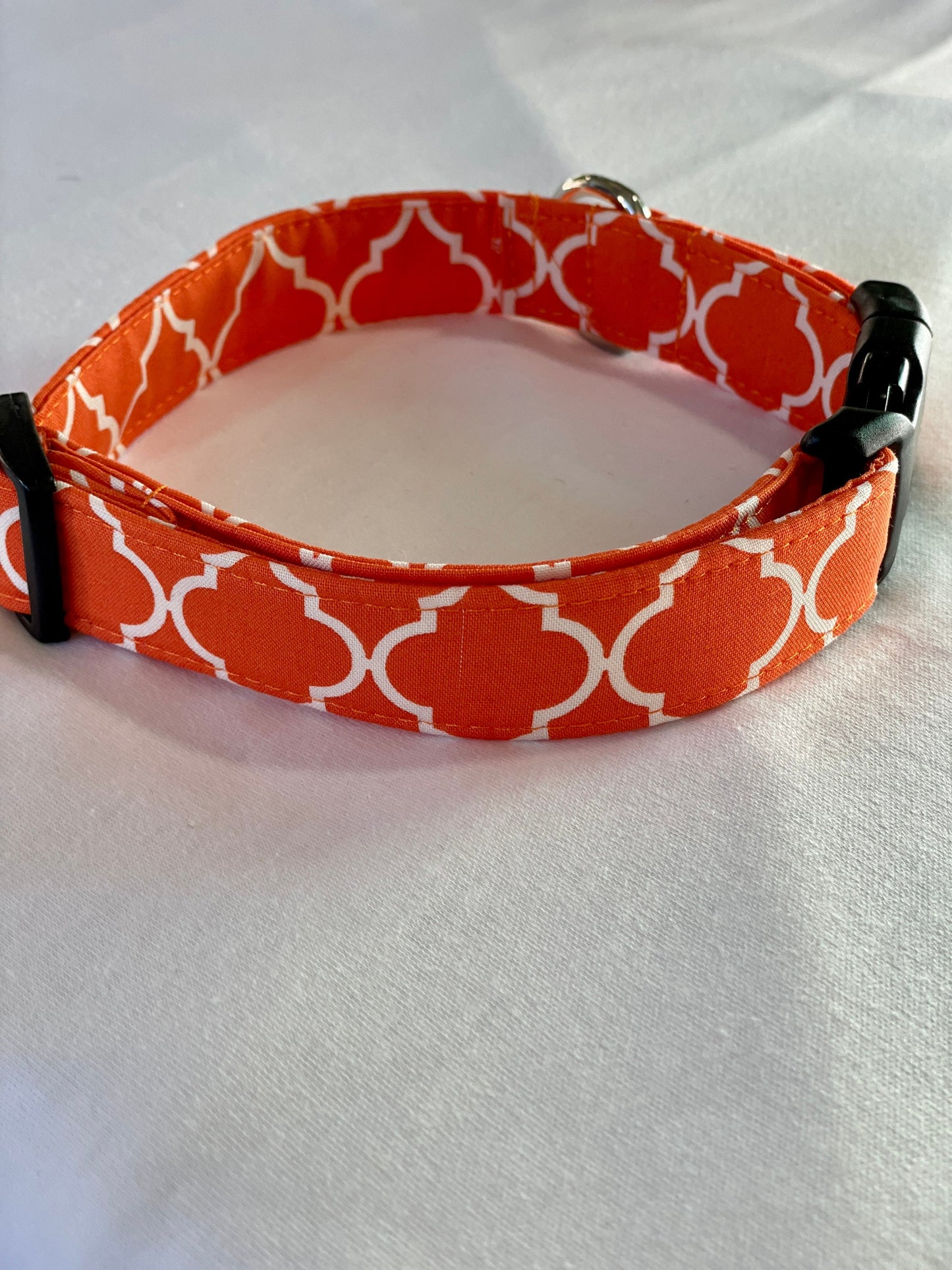 Orange Paloma Dog Collar- Martingale- Quick Release- No Buckle Slide- Leash- Handmade Dog Collars