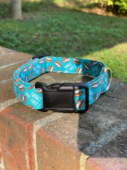 I love you smore Dog Collar- Martingale- Quick Release- No Buckle Slide- Leash- Handmade Dog Collars