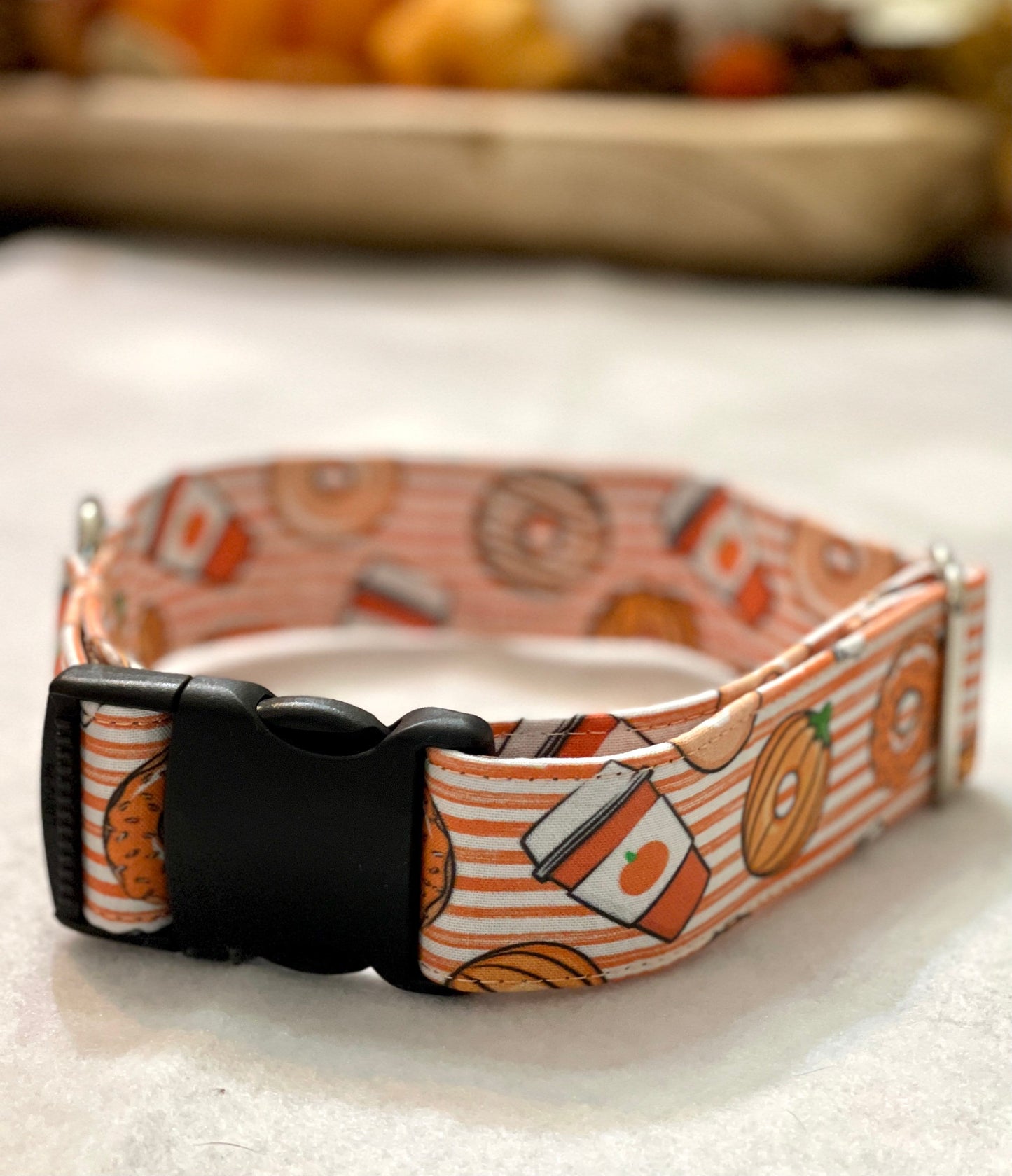 Pumpkin Spice Dog Collar- Martingale- Quick Release- No Buckle Slide- Leash- Handmade Dog Collars