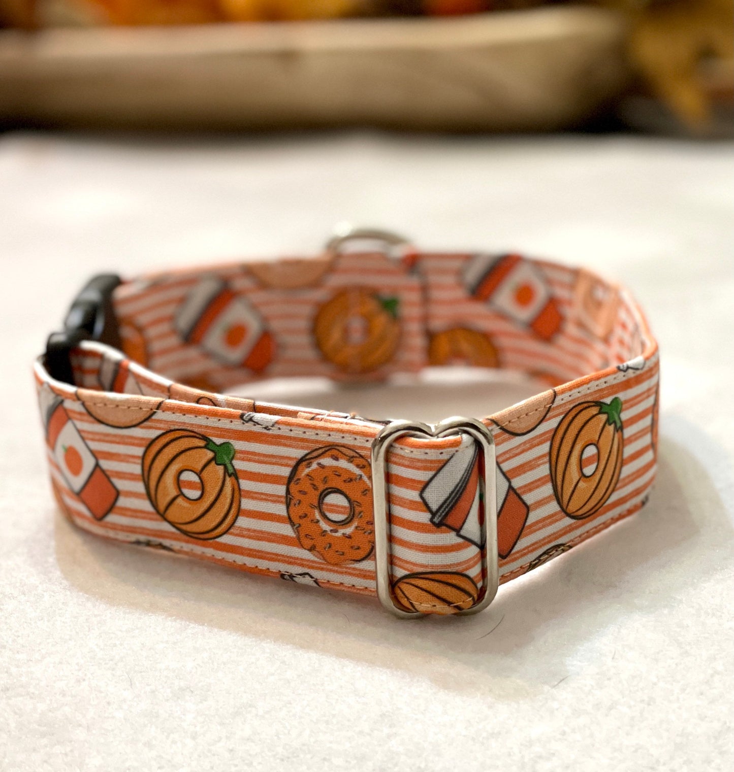 Pumpkin Spice Dog Collar- Martingale- Quick Release- No Buckle Slide- Leash- Handmade Dog Collars