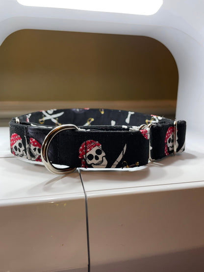 Pirates Dog Collar- Martingale- Quick Release- No Buckle Slide- Leash- Handmade Dog Collars