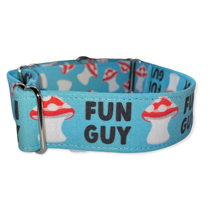 Fun Guy Dog Collar- Martingale- Quick Release- No Buckle Slide- Leash- Handmade Dog Collars