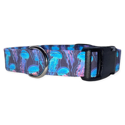 Neon Jelly Fish Dog Collar- Martingale- Quick Release- No Buckle Slide- Leash- Handmade Dog Collars