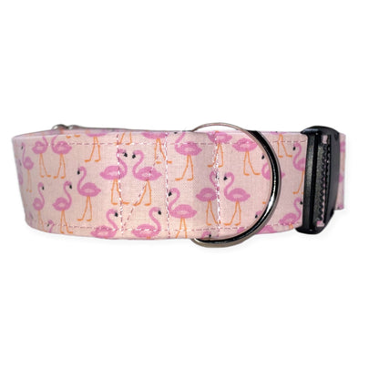 Pink Flamingos Dog Collar- Martingale- Quick Release- No Buckle Slide- Leash- Handmade Dog Collars